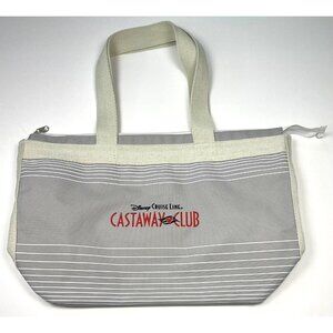DISNEY Cruise Line Castaway Club Gray Canvas Embroidered Zip TOTE BAG 18"x12"x6"